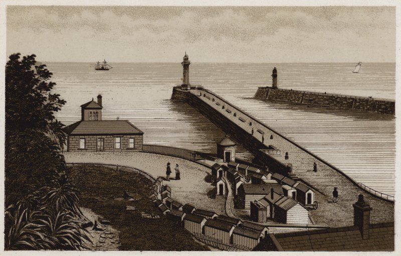 Whitby Entrance to the Harbour (litho) de English School
