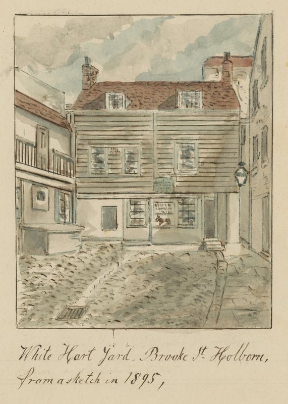 White Hard Yard, Brooke Street, Holborn, Londres, de um esboço em 1895 (wc no papel) de English School