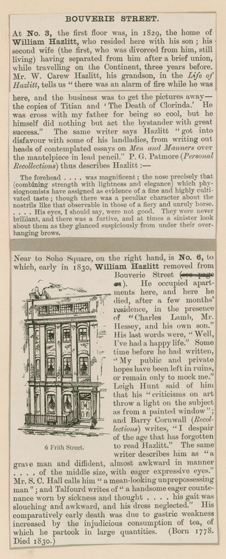 William Hazlitt e 6 Frith Street de English School