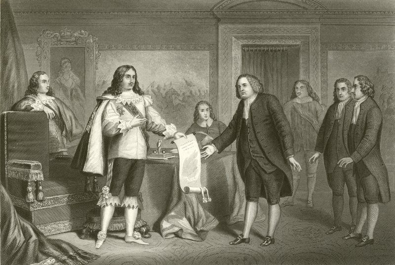 William Penn recebendo a Carta da Pensilvânia de Charles II de English School