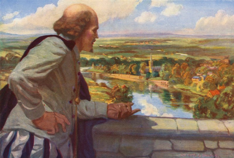 William Shakespeare olhando sobre a Inglaterra (cor litho) de English School