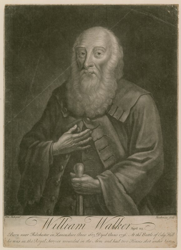 William Walker, aos 123 anos de idade, nascido em 1613, morreu em 1736 de English School