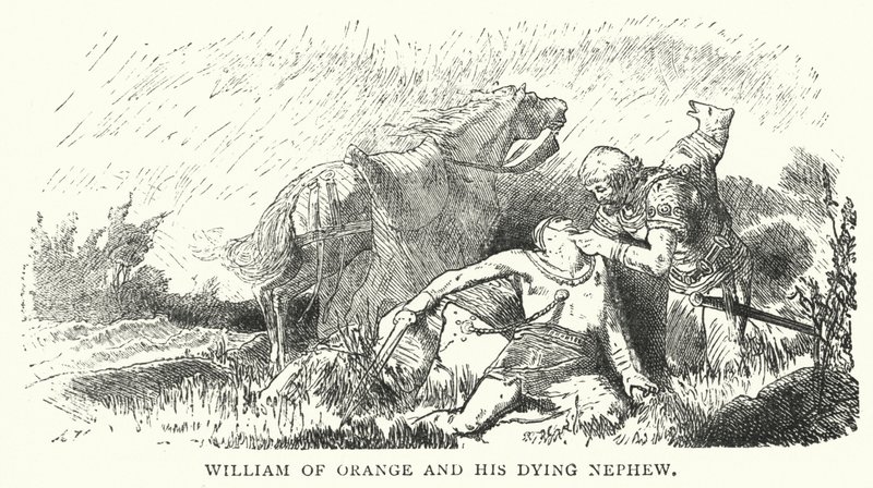 William of Orange e o seu sobrinho moribundo (gravura) de English School