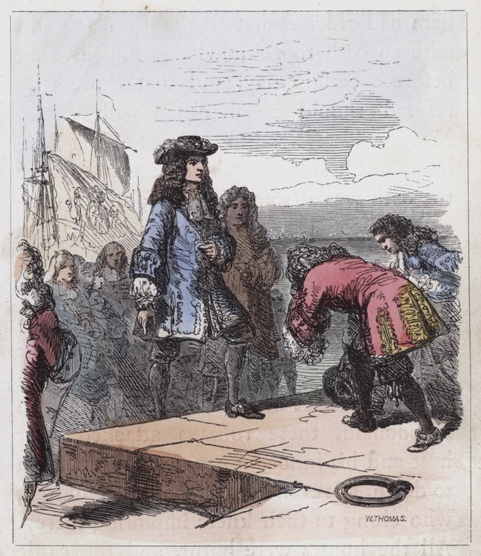 Aterragem de William of Orange em Torbay (gravura colorida) de English School