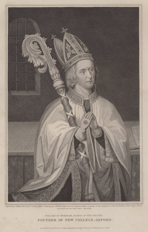 William of Wykeham, Bispo de Winchester, fundador do New College, Oxford (gravura) de English School