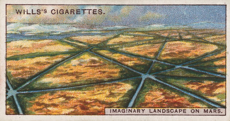 Wills Cigarette Card depiting a uma paisagem imaginária em Marte de English School