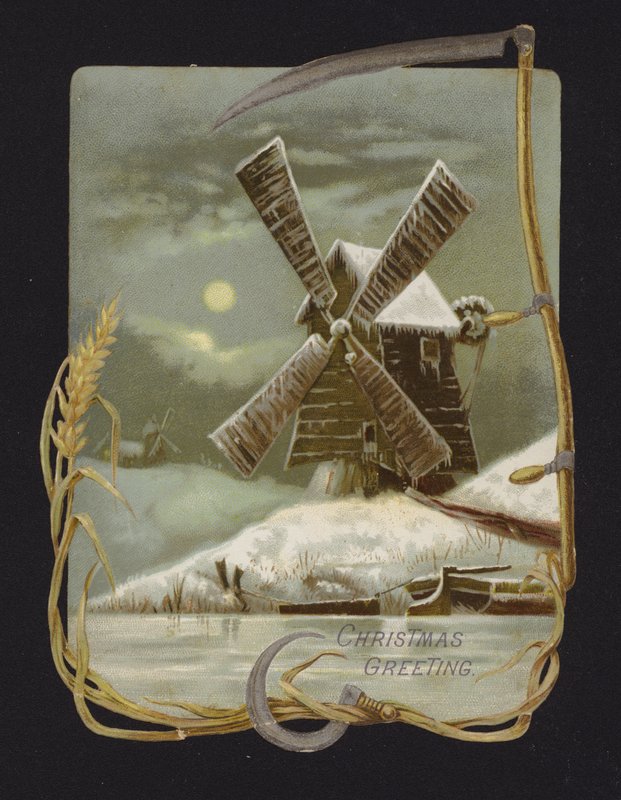Moinho de vento na neve (cromolitho) de English School