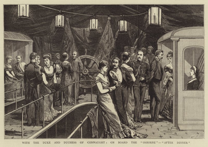 Com o Duque e a Duquesa de Connaught, a bordo do "Osborne", "After Dinner" (gravura) de English School
