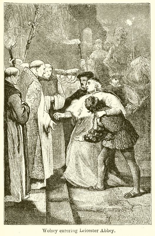 Wolsey entrando na Abadia de Leicester de English School
