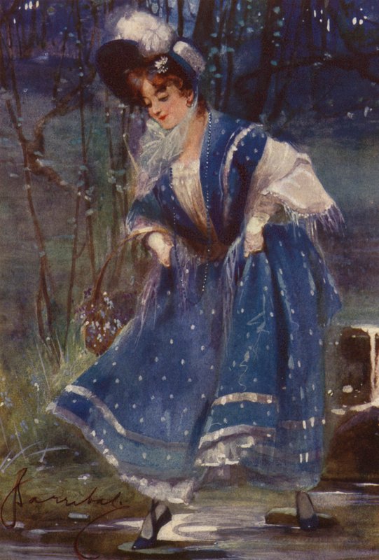 Mulher de azul, design de calendário (lito colorido) de English School