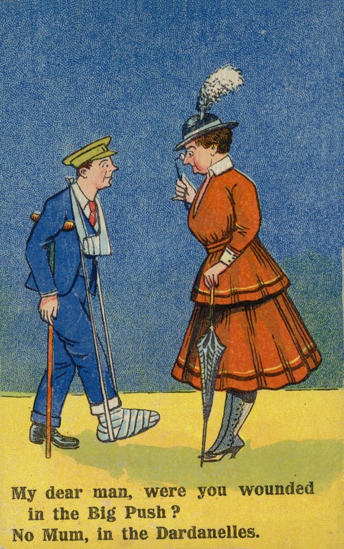 Mulher a cuidar de um soldado ferido (litografia a cores) de English School