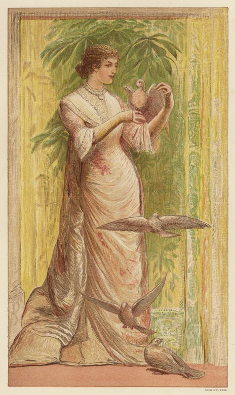 Mulher com pombas (cor litho) de English School