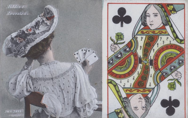 Mulher com cartas e a Rainha de Paus (cor litho) de English School