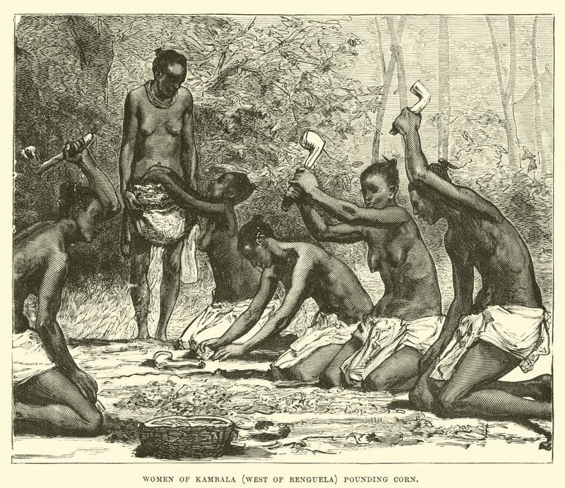 Mulheres de Kambala (a oeste de Benguela) batendo milho de English School