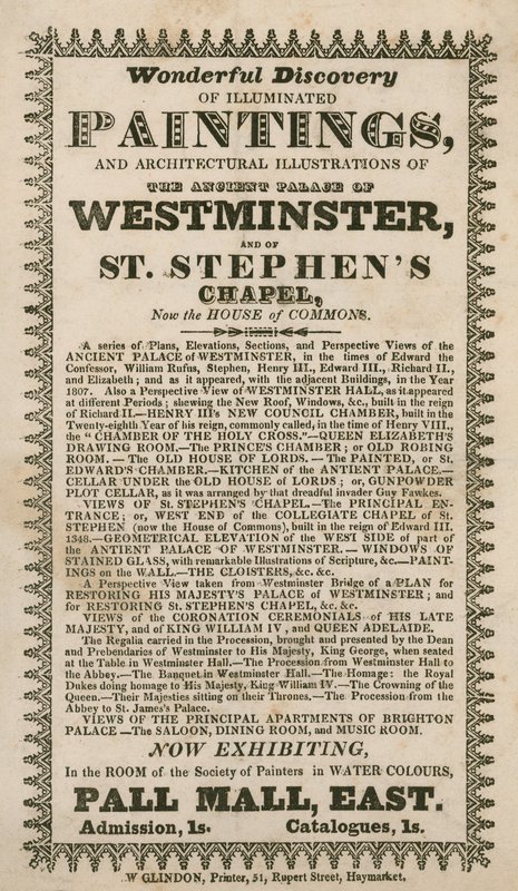Descoberta maravilhosa de pinturas iluminadas e ilustrações arquitetônicas do antigo Palácio de Westminster e da Capela de St Stephens, agora a Câmara dos Comuns de English School