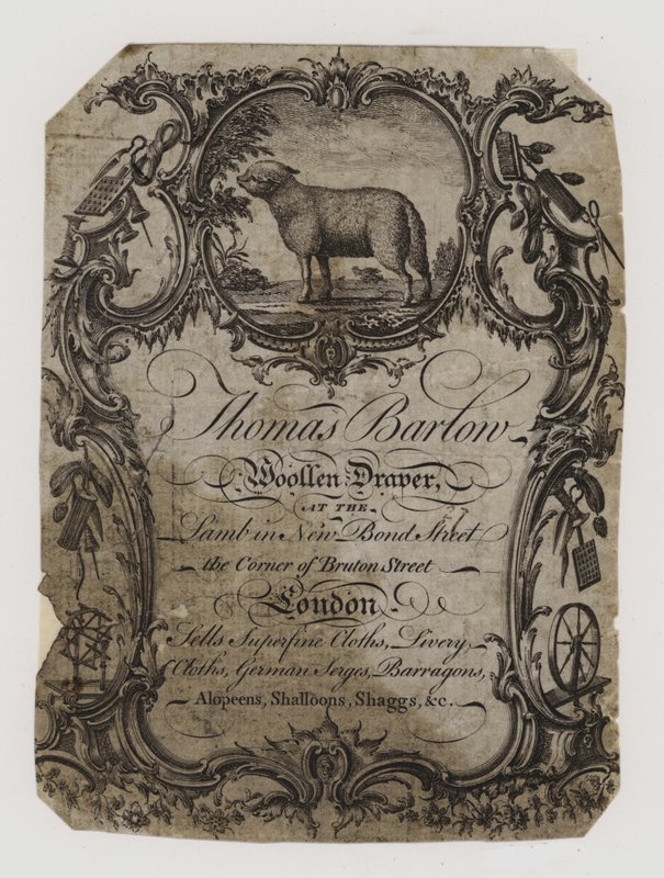 Drapers de lã, Thomas Barton, cartão de comércio de English School