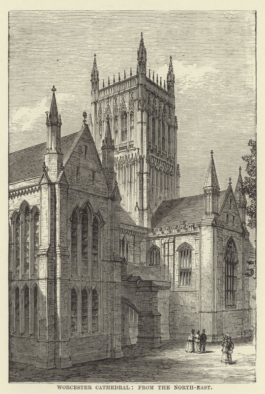Catedral de Worcester, do nordeste de English School