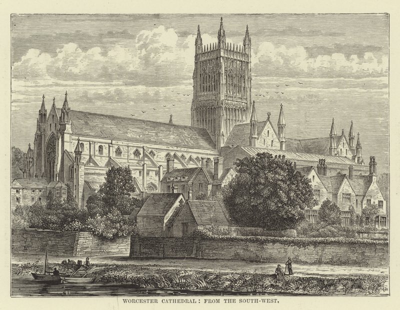 Catedral de Worcester, do sudoeste de English School