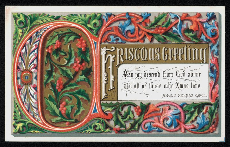 Palavras de um cântico anglo-normandês, cartão de boas festas de Natal. (chromolitho) de English School