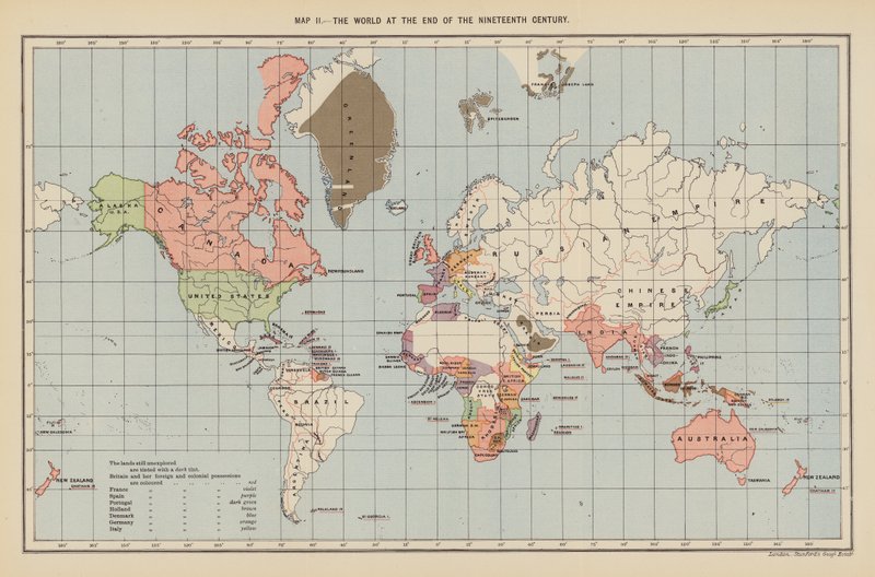 O mundo no final do século XIX (litografia a cores) de English School
