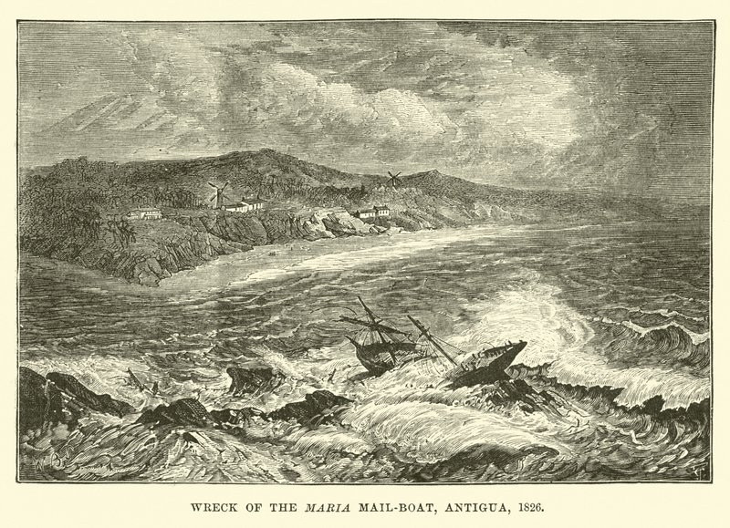 Naufrágio do Maria Mail-boat, Antigua, 1826 de English School
