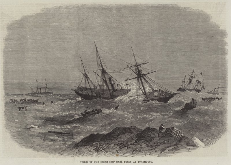 Naufrágio do Conde de Navio a Vapor Percy em Tynemouth (gravura) de English School