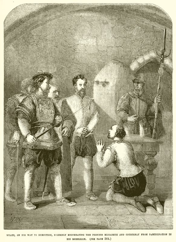 Wyatt, a caminho da execução, solenemente exonerando a princesa Elizabeth e Courtenay de English School