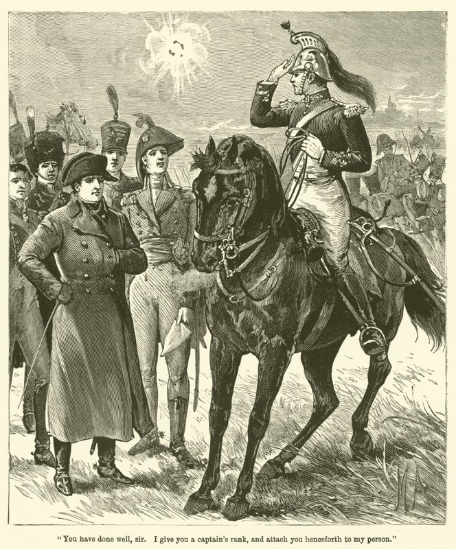 "O senhor fez bem, senhor, dou-lhe um posto de capitão, e a partir de agora prendo-o à minha pessoa" (gravura) de English School