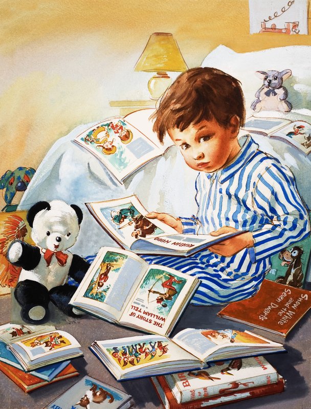 Menino jovem, leitura, história, livros de English School