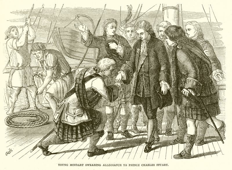 Young Moidart jurando fidelidade ao príncipe Charles Stuart de English School
