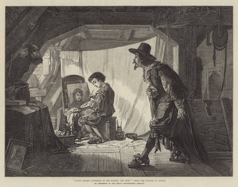 O jovem Rubens surpreendido pelo seu mestre, Van Oort (gravura) de English School