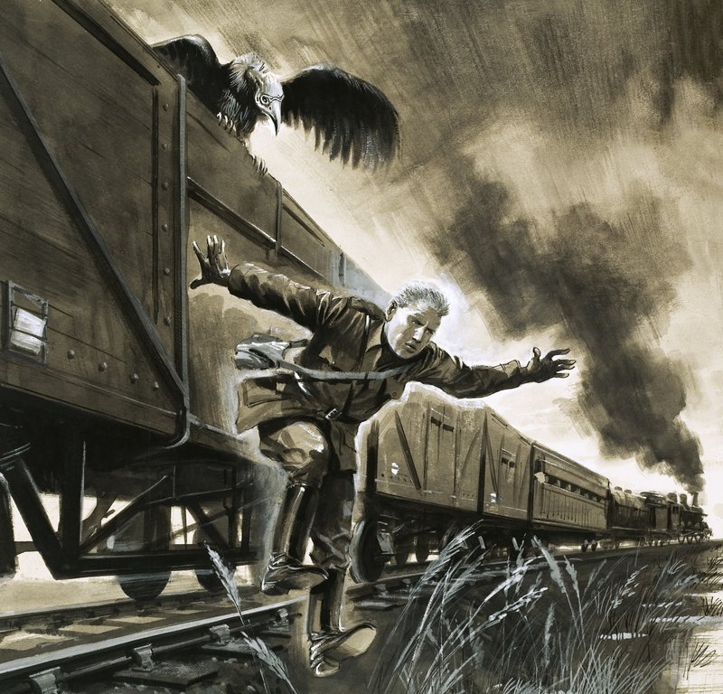 O jovem Winston Churchill faz sua fuga de trem, na companhia de um abutre de English School