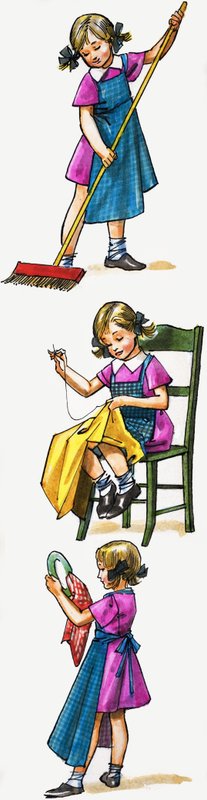 Menina jovem, limpeza, e, arrumando de English School