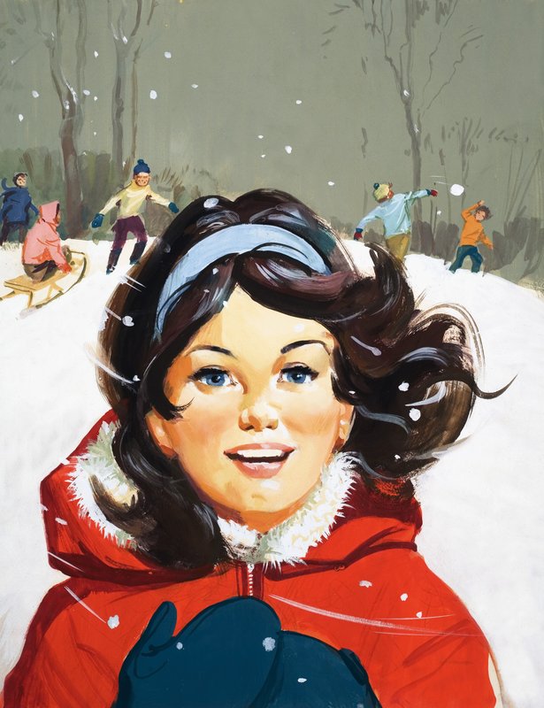 Menina jovem, desfrutando, a, neve de English School