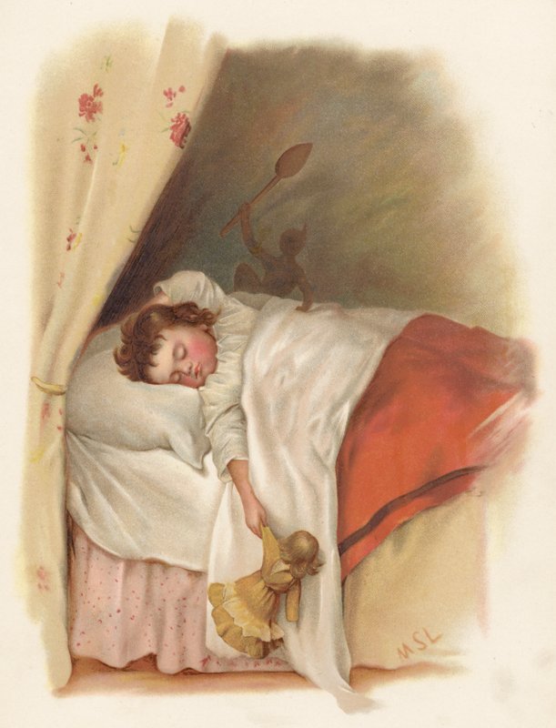 Jovem rapariga a dormir (litografia a cores) de English School