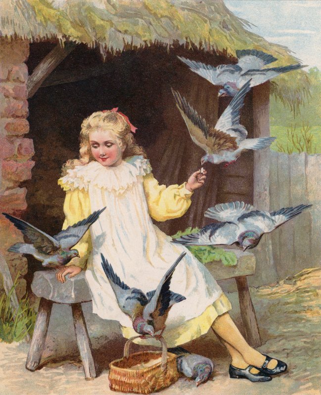 Borrachos de alimentação de pombos numa quinta (chromolitho) de English School
