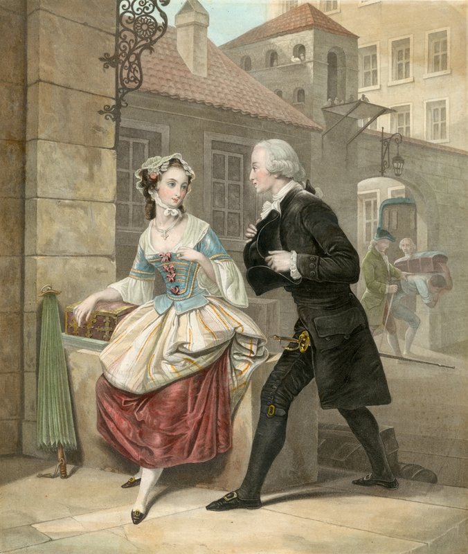 Homem jovem, conversando, com, menina jovem de English School