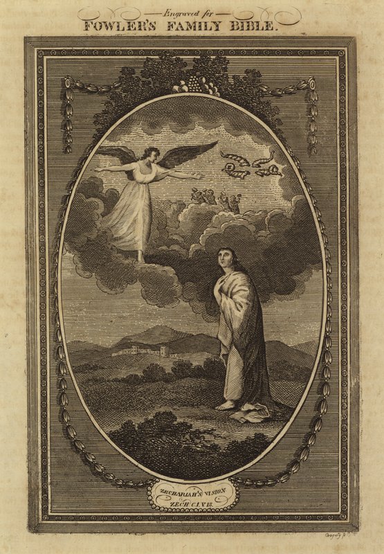 Visão de Zacarias, Zacarias, Capítulo 1, Versículo 18 (gravura) de English School