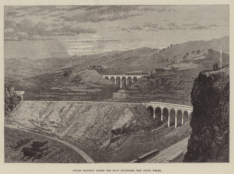 Zigzag Railway across the Blue Mountains, New South Wales (gravura) de English School
