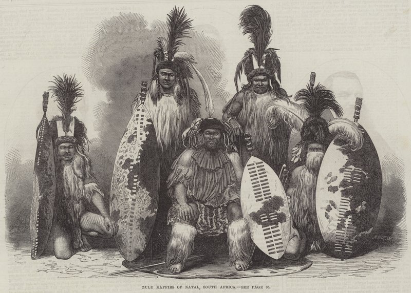 Zulu Kaffirs de Natal, África do Sul (gravura) de English School