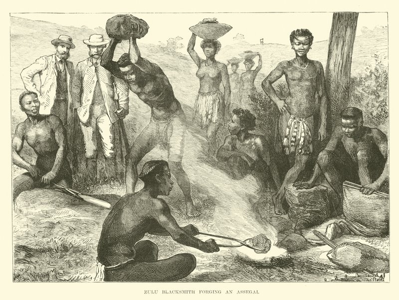 Ferreiro Zulu forjando um Assegai de English School