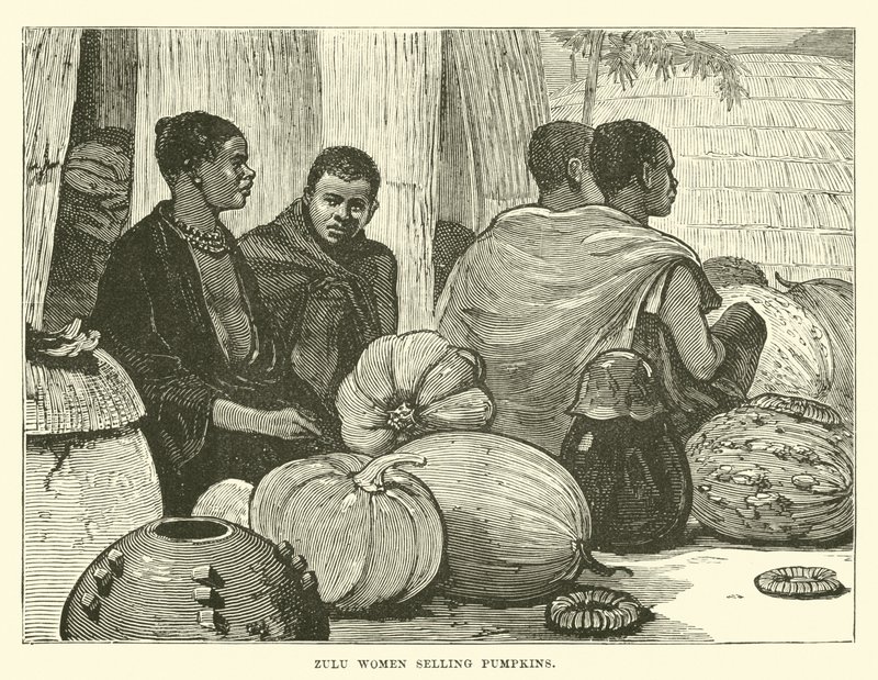 Zulu mulheres vendendo abóboras de English School