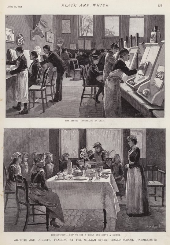 Formação artística e doméstica na William Street Board School, Hammersmith, Londres (litho) de Enoch Ward
