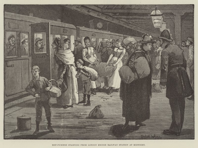 Hop-Pickers a partir da Estação Ferroviária London Bridge à meia-noite de Enoch Ward