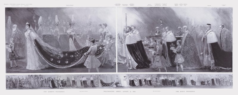 As procissões do Rei e da Rainha, coroação do Rei Eduardo VII e da Rainha Alexandra, Abadia de Westminster, Londres de Enoch Ward