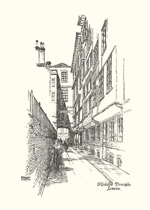 Londres antiga: Middle Temple Lane (litografia) de Ernest (after) Coffin