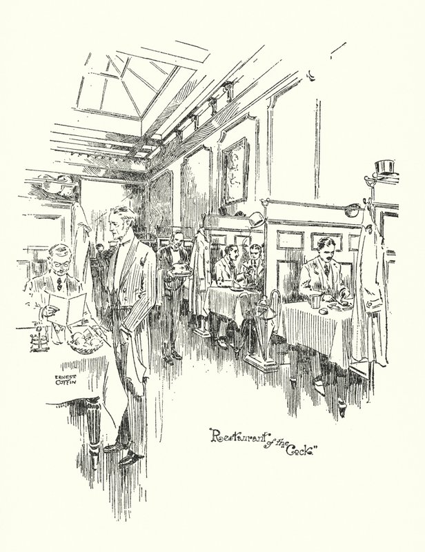 Londres antiga: Restaurante da Cock Tavern (litografia) de Ernest (after) Coffin