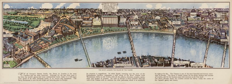 Savoy Hotel London birdseye map, c 1940. (litografia a cores) de Ernest (after) Coffin