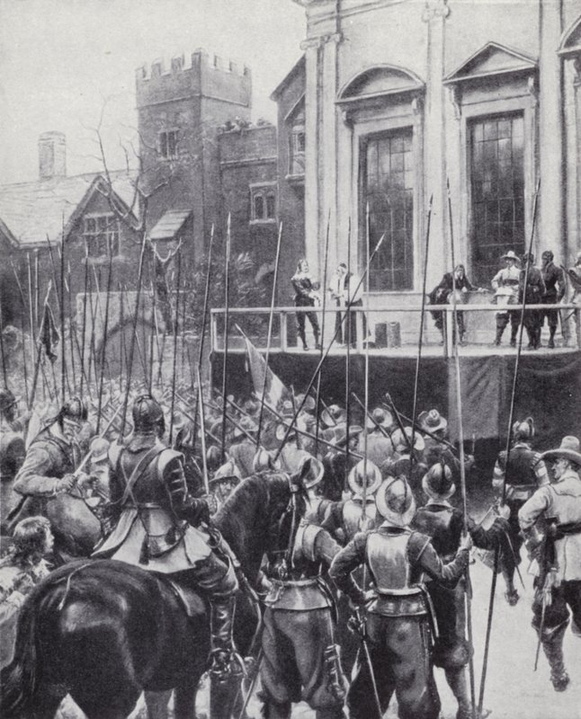 Execução do Rei Carlos I fora do Banqueting House em Whitehall, Londres, 30 de Janeiro de 1649 (litho) de Ernest (after) Crofts