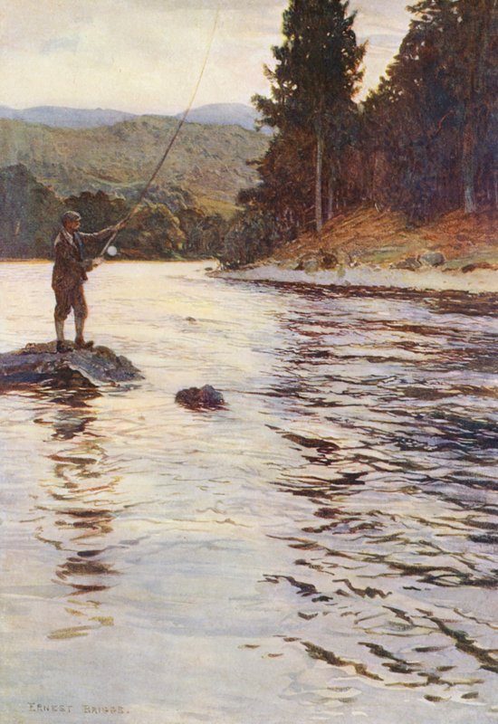 Pesca do salmão nas águas de Faskally (litografia a cores) de Ernest Edward Briggs
